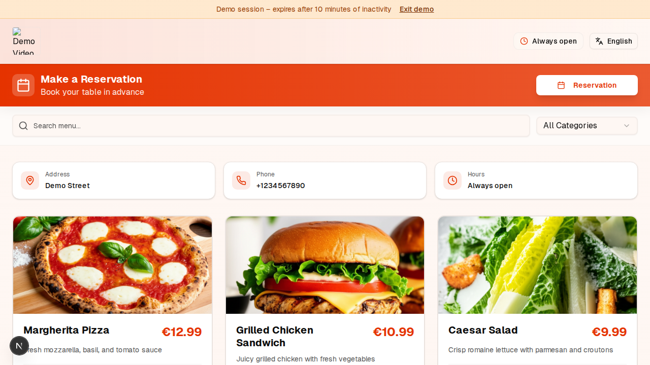 Customer menu and tracking